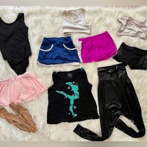 Girls '10 pc dance workout lot, Adidas, bcg, "9", Purdancewear Justice Danskin